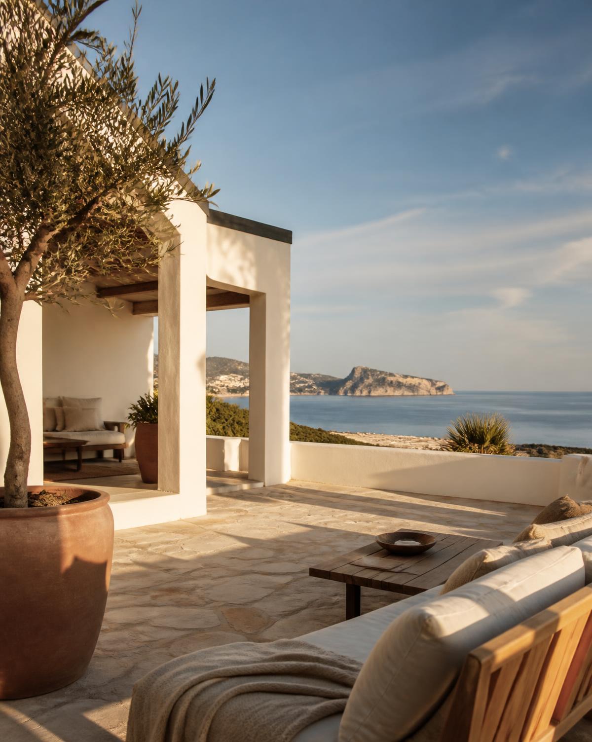 Sunlit terrace of a modern Mediterranean home on the Costa Blanca